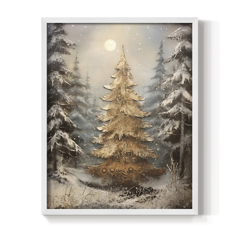 «Christmas Holiday Art», reproduction encadrée Dxxxix - bois massif, H 15 po x l 12 po, Blanc