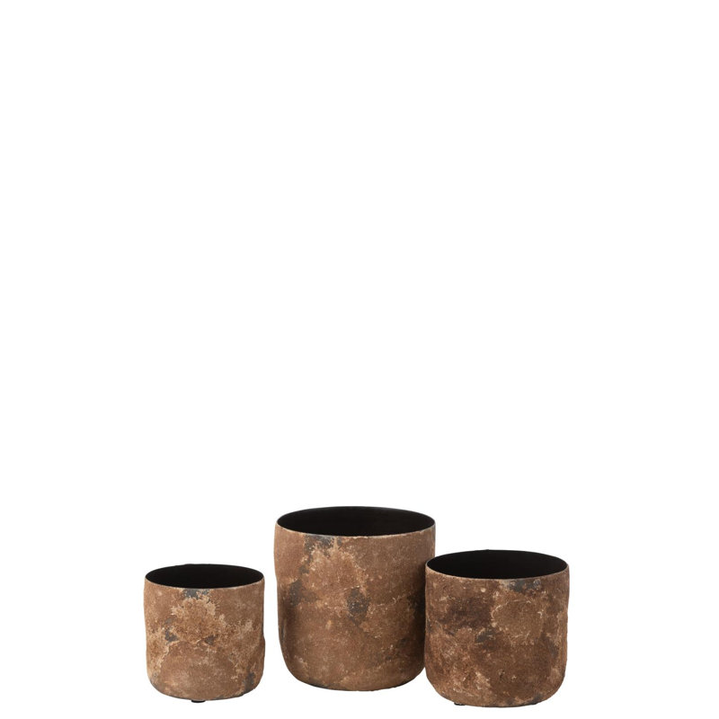 Set Of 3 Planters Rough Metal Grey, Brown