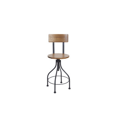 Tabouret à vis, siège et dossier en bois de frêne d'automne - Structure en acier - Finition noir sable