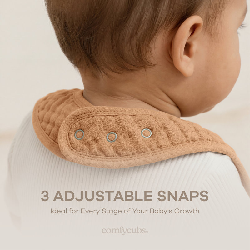 Comfy Cubs Muslin Bibs for Babies - Feeding, Drool and Teething Bib with Adjustable Snaps, Caramel