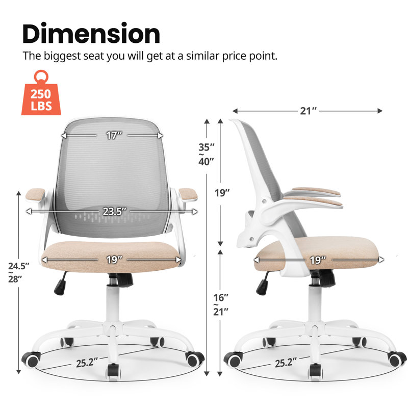 Ergonomic Mesh Home Office Chair with Armrests, Space-Saving Design and Steel Base, Beige, Steel