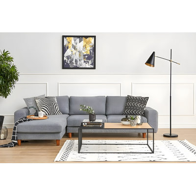 Table basse moderne en noyer avec pieds en métal, 47,2 po x 15,7 po x 15,7 po | Fabrication 100% MDF, capacité de charge de 33 lb | Design industriel élégant, parfait pour le salon et les espaces contemporains
