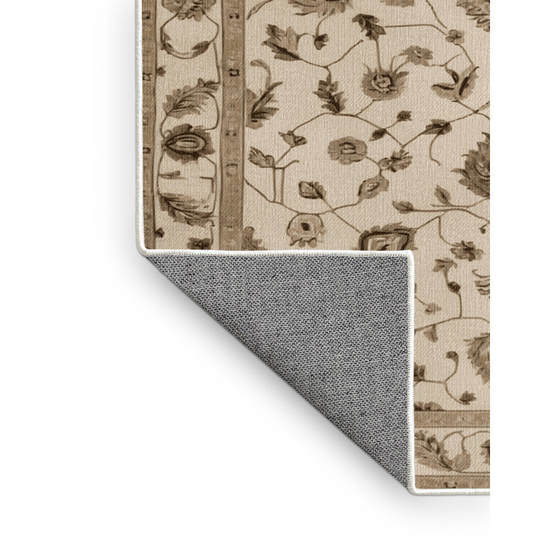 Machine Washable Tabriz Beige Area Rug, Round 6'
