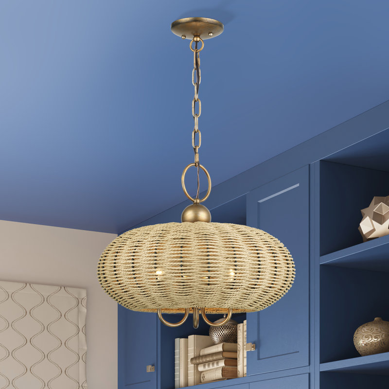Lustre suspendu 3 lumières feuille d'or antique Amileigh