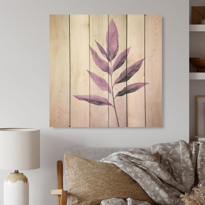 Simplicité de feuille de lavande mauve - feuilles, art mural sur bois de pin naturel, H 15 po x l 15 po