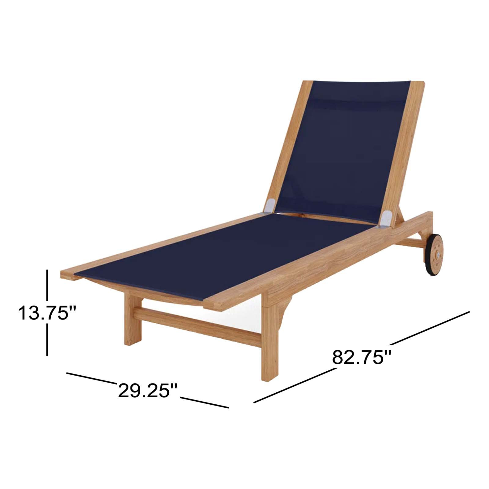 Marihelen 29" Teak Patio Chaise Lounge, Blue
