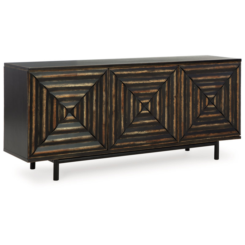 Fair Ridge 72" Distressed Black Wood Accent Cabinet with Adjustable Shelves