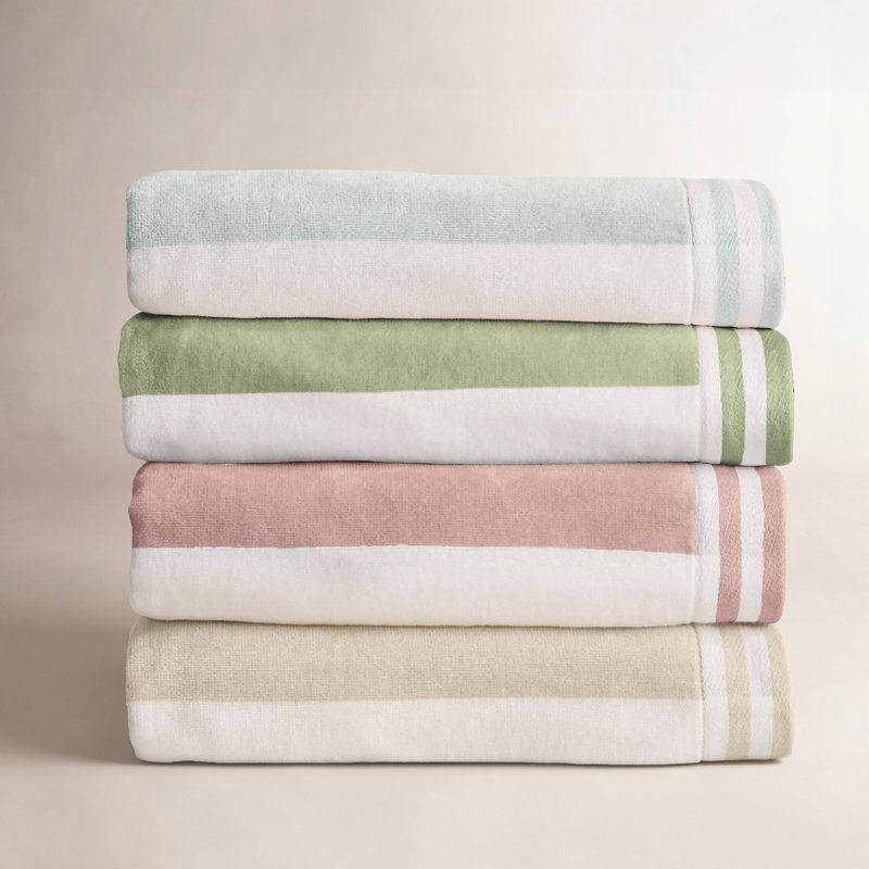Great Bay Home 4 Piece 100% Cotton Beach Towel Set, Multi - Linen, Blue, Eucalyptus, Rose