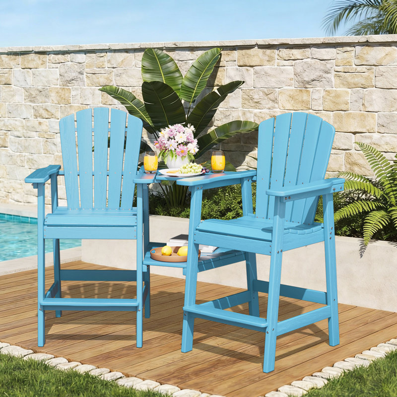 Wolak HDPE Outdoor Adirondack Chair Set With Table, Light Blue