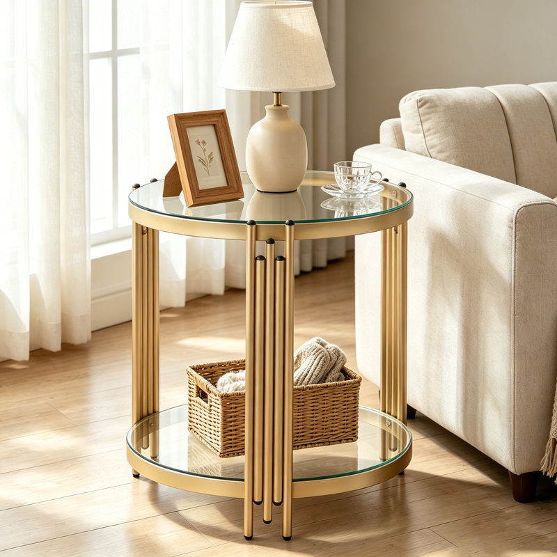 Table de bout en verre Breannon pour le salon, la chambre à coucher ou le bureau, Gris