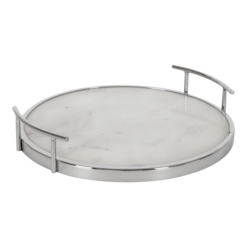 Coss Marble Tray, White Marble/Silver