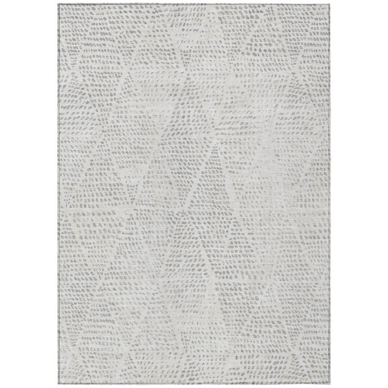 3' X 5' Silver And Ivory Geometric Washable Indoor Outdoor Area Rug