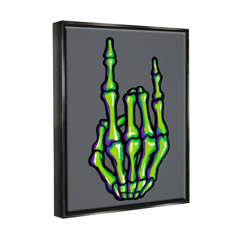 «Rock On Skeleton Hand» par Ziwei Li, Cadre flottant noir de jais, H 31 po x l 25 po x P 1,7 po