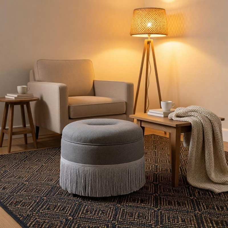 Banc de repose-pieds rond Haven avec repose-pieds 23,23 po, Gris