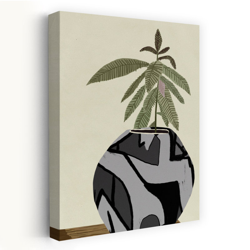 Plante en pot, vase moderne, affiche murale abstraite et contemporaine géométrique représentant une fleur et une plante en pot.
