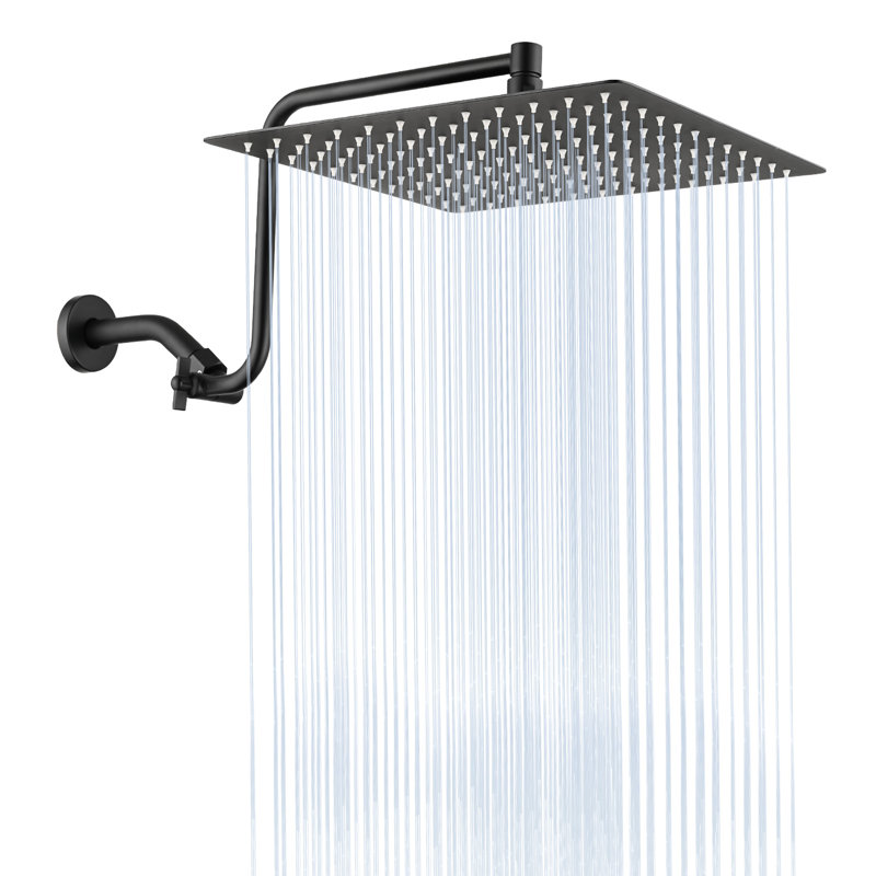 Tête de douche noire matte de 12 po avec bras en acier inoxydable et extension réglable - agréable
