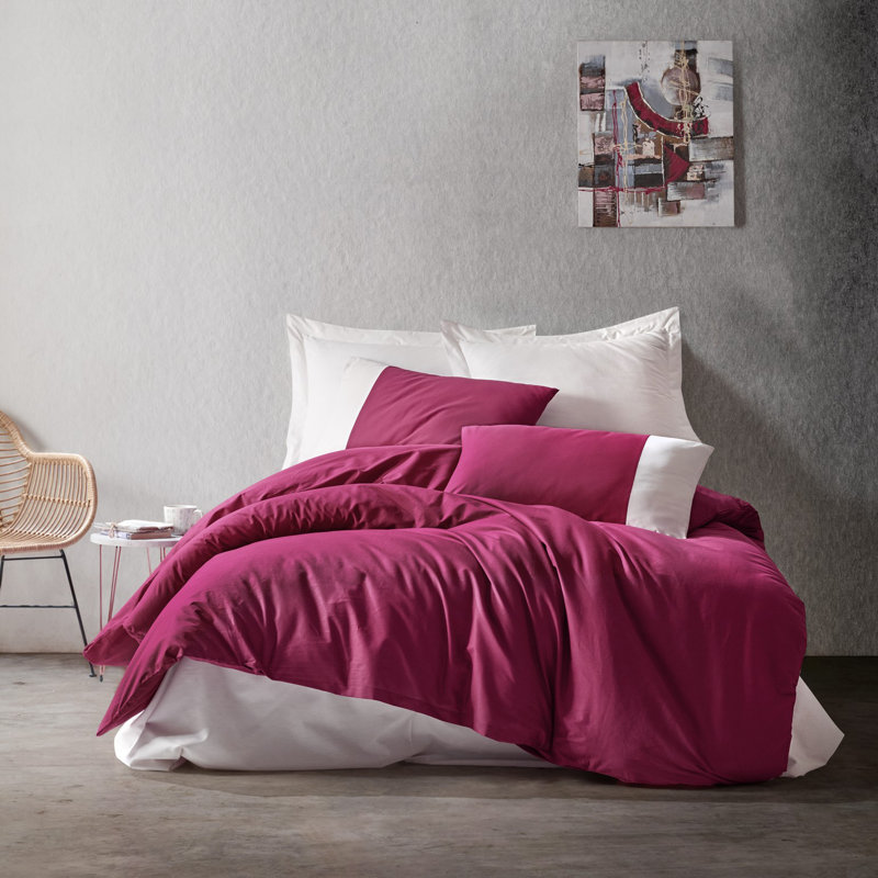 Ensemble de housse de couette en coton 4 pièces Slatford Claret, Housse de couette de très grande taille + 1 drap