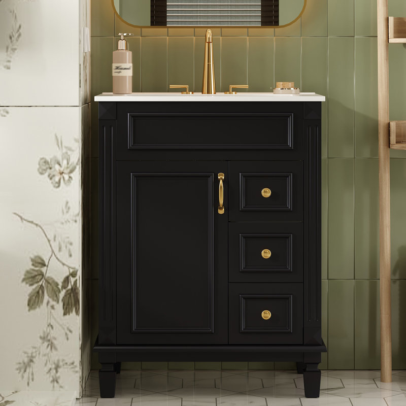 Meuble-lavabo 24 po avec lavabo en céramique et 2 tiroirs 24 po, Blanc