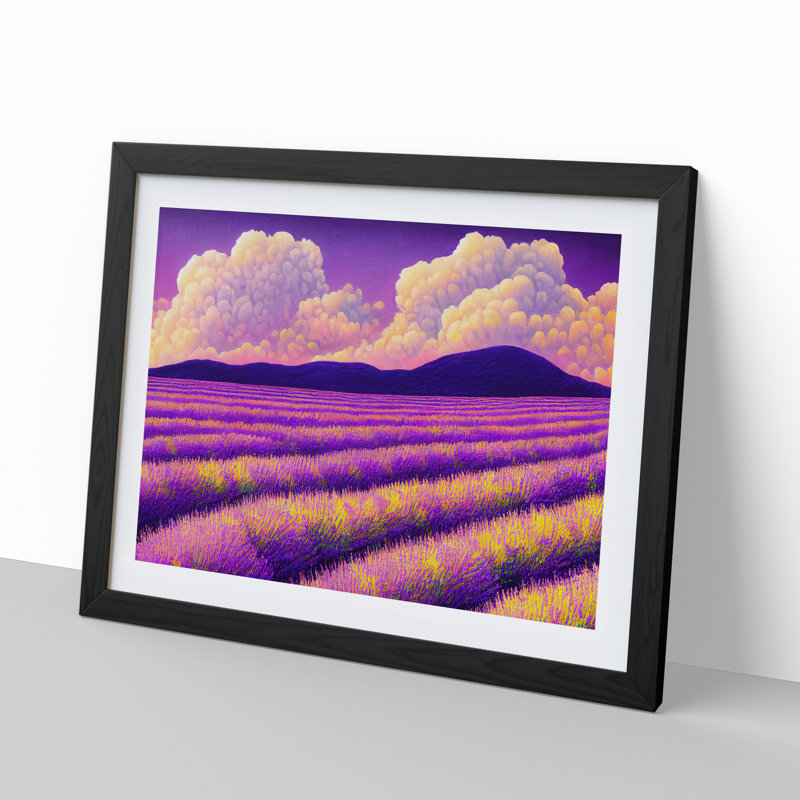 Exquisite Lavender Flower Field 1 Piece Single Picture Frame Wall Art, 34cm H x 46cm W x 2cm D, Black Framed