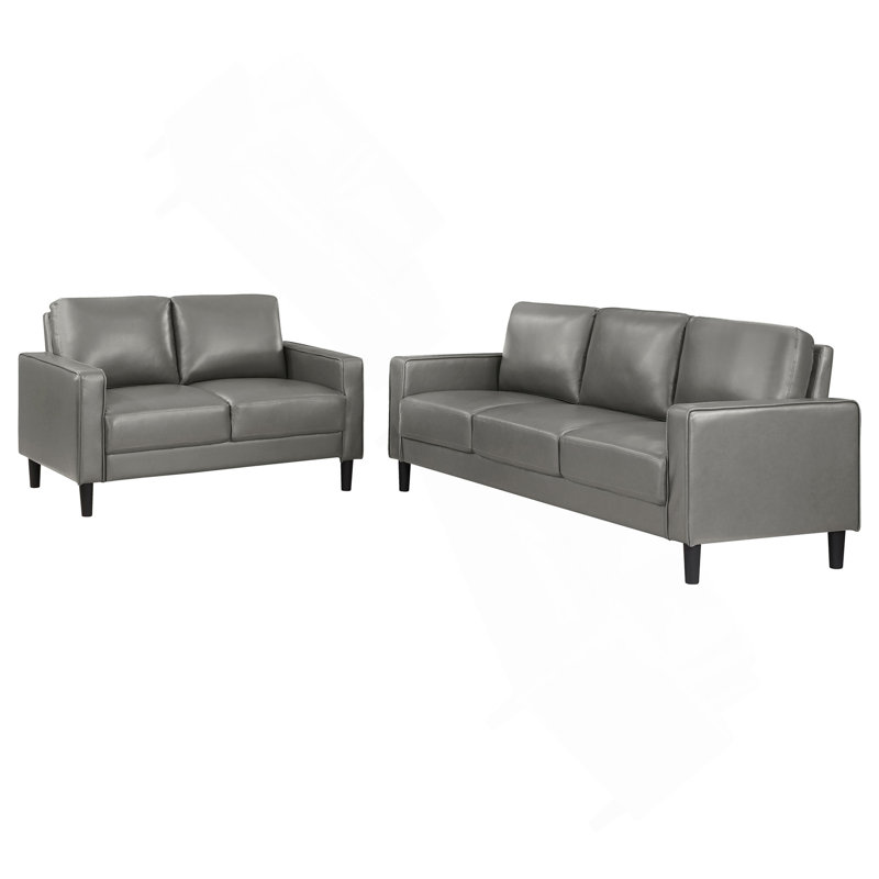 Grey 2-Piece Track Arm Sofa Set