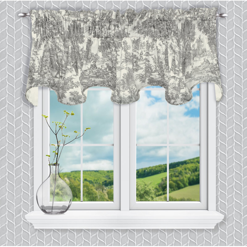 Amelie Cotton Toile Scalloped Window Valance, Gray