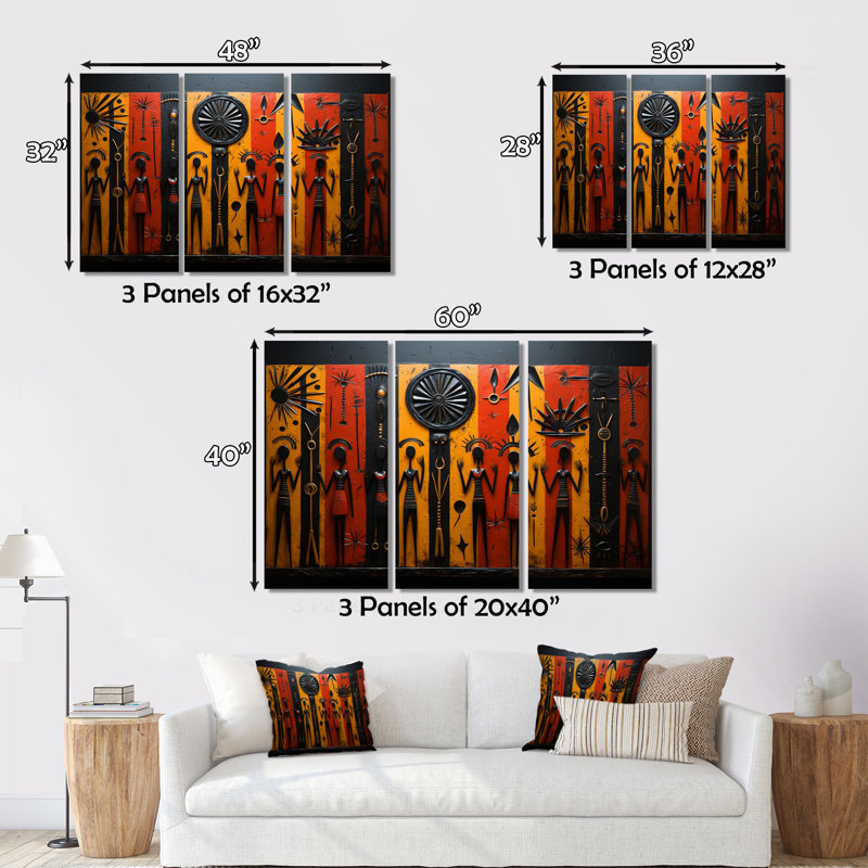 «African Tribal Rhythms X», reproduction sur toile 3 pièces, H 40 po x l 60 po x P 1 po