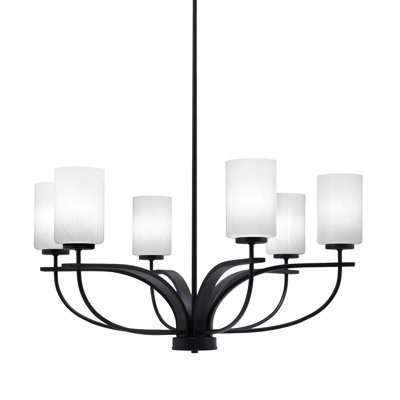Lustre suspendu 6 lumières Cavella au fini noir mat avec verre de 4 po Cavella