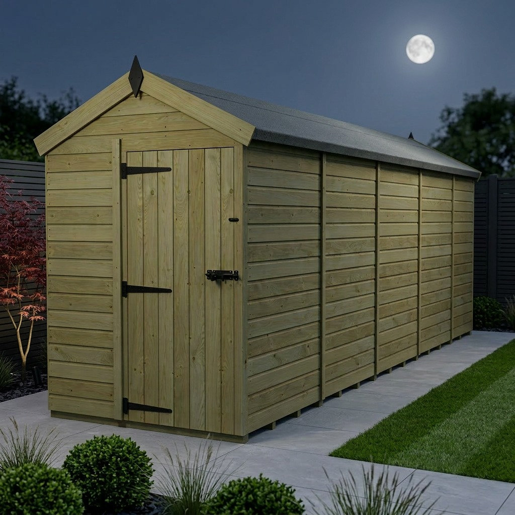 Total Sheds 5ft x 19ft Apex Garden Shed - Single Door - No Windows - Pressure Treated Timber - UK Manufactured