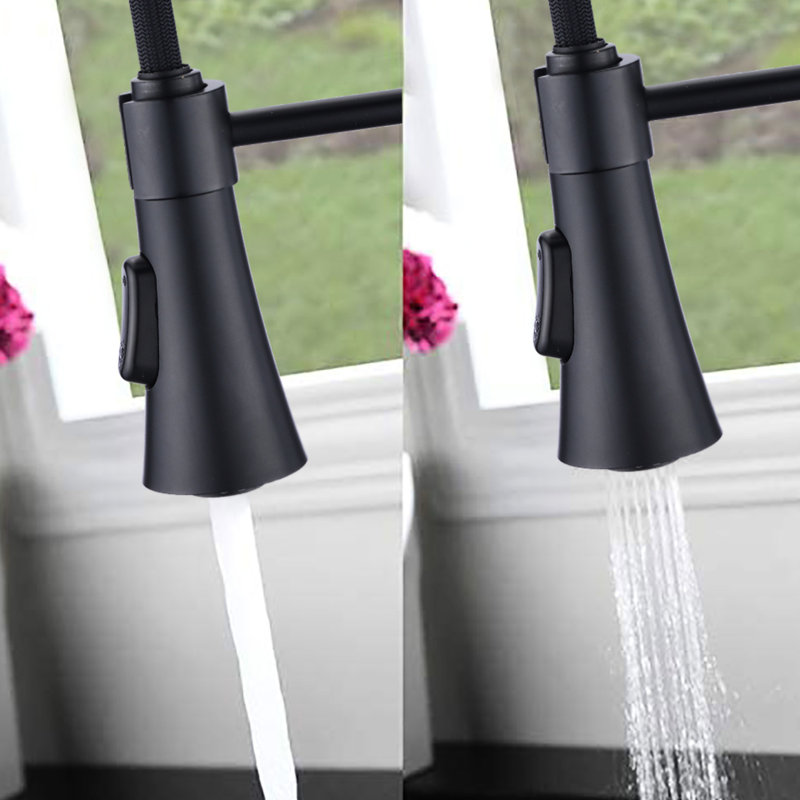 Commercial Sink Faucet In Matte Black Deck Plate - Scratch Proof Finish, Pull Down , 304 Stainless Steel, 1.8Gpm Flow Rate Kitchen With Rust & Spot , Pull-Down Spray, 360 Degree Swivel, Steel