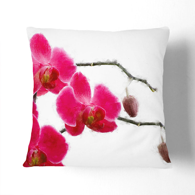 Hot Pink Orchids Painting Cushion with Filling, Stone, 55cm H x 55cm W x 20cm D