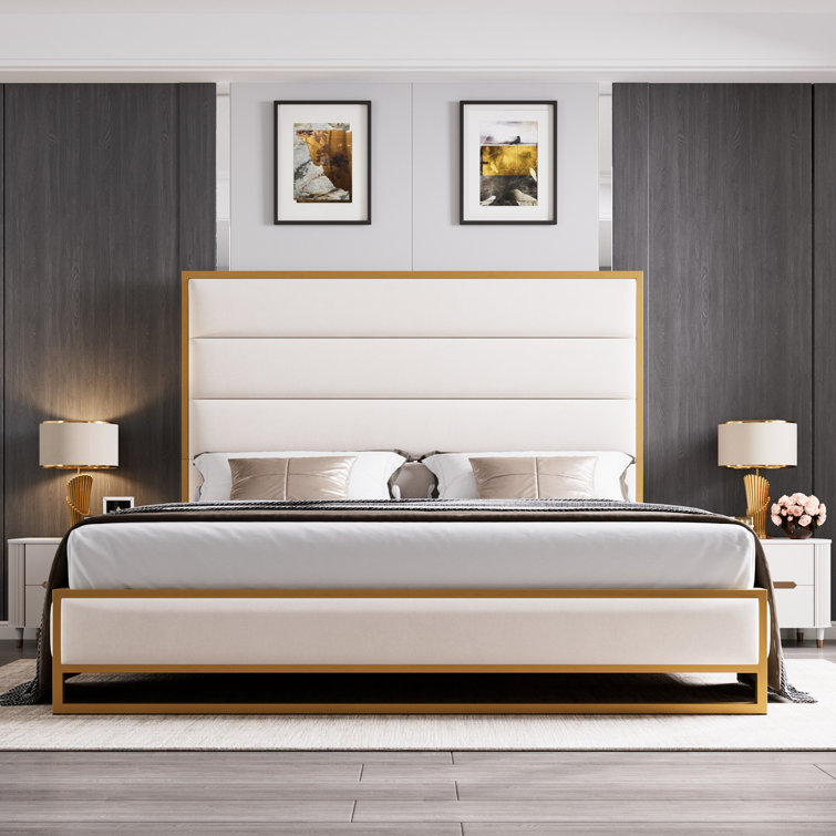 Milsap Upholstered Metal Platform Bed with Tall Flannel Headboard *size unknown* 
