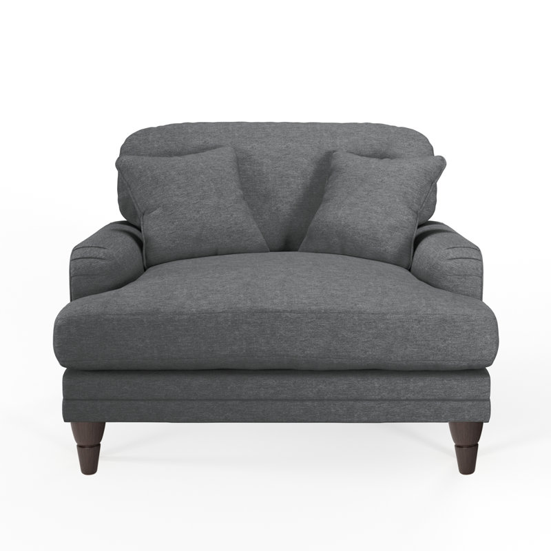 Elfur Upholstered Chair And A Half, Charcoal, Burnished Beech