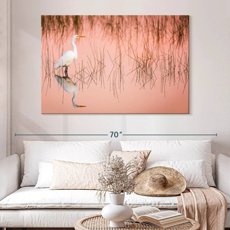 Grande aigrette Brampt sur marais, H 34 po x l 51 po