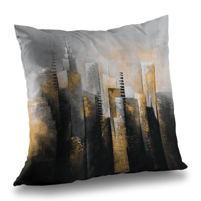 Abstract Gold Skyscraper - Livingroom Building Throw Pillow