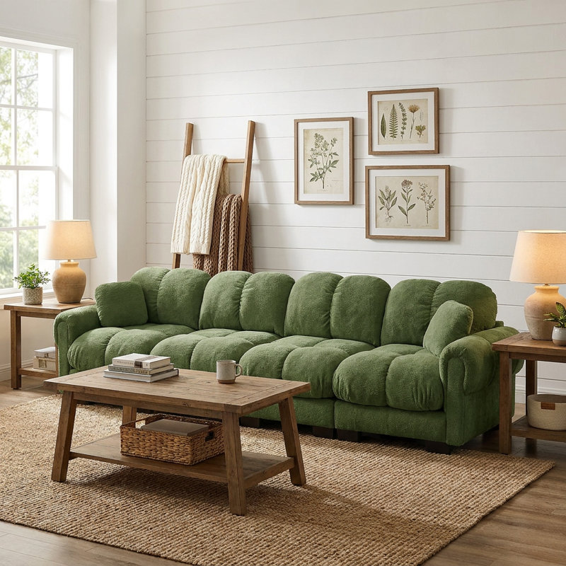 Ensemble de canapé modulaire surdimensionné en chenille avec coussins, vert sauge, Canapé seulement, Vert sauge