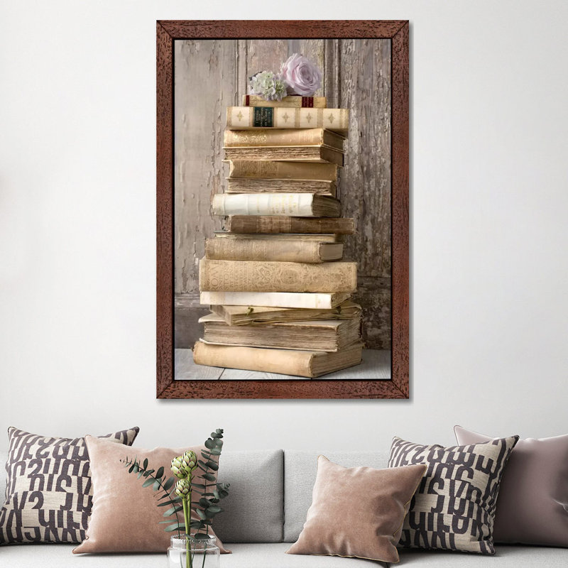 Books I - Print on Canvas, Brown Framed, 66.04 cm H x 45.72 cm W