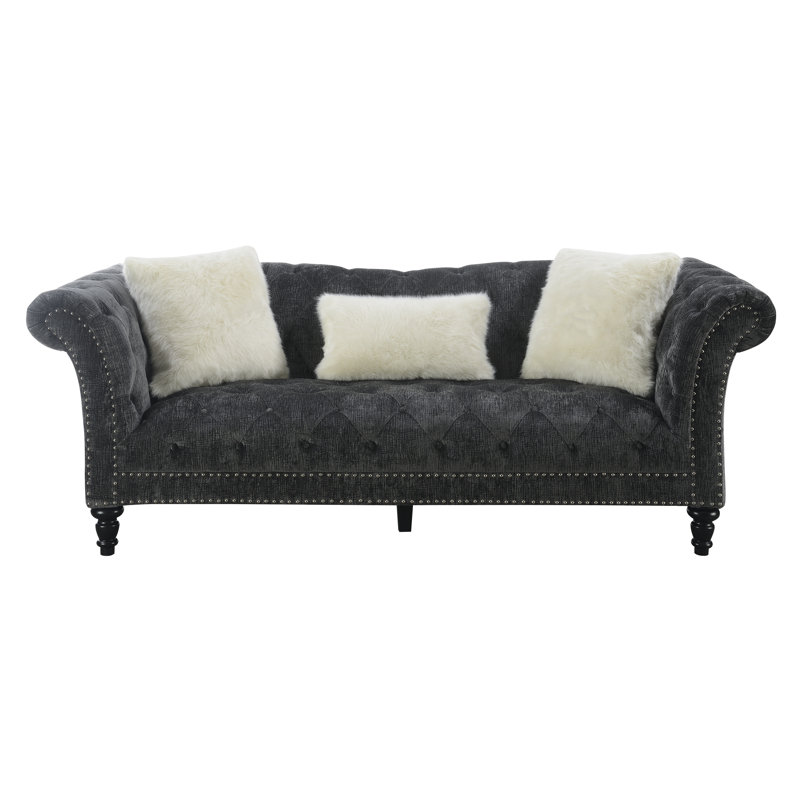 Canapé Chesterfield à accoudoirs roulés 90 po, Gris charbon