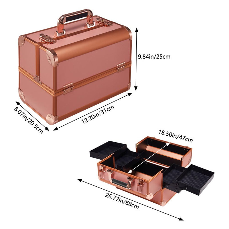 Makeup Box Professional Cosmetic Organizer Aluminum Storage Box with 6 Trays