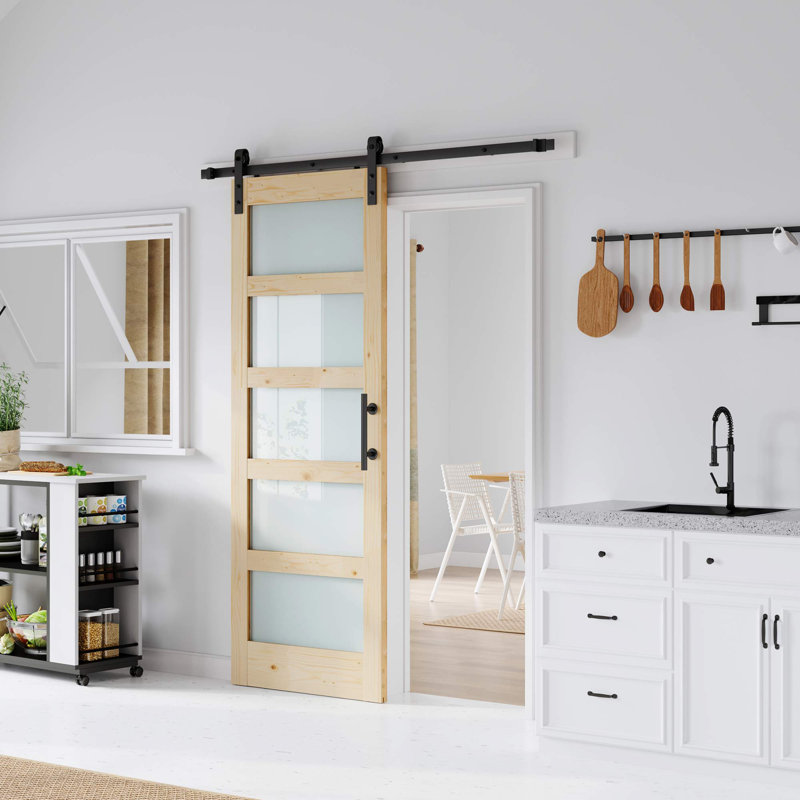 Glass Wood Barn Door with Installation Hardware Kit, 1, 32" x 96"