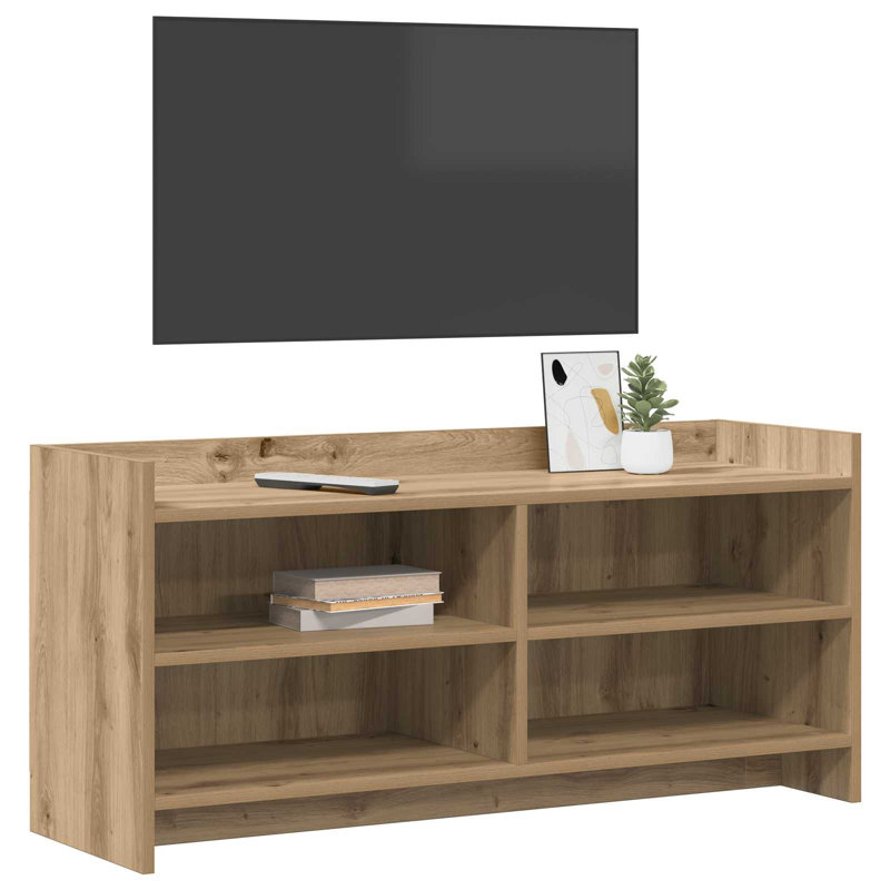 Unfinished TV Stand for TVs up to 49" with Fireplace Included, Artisan Oak