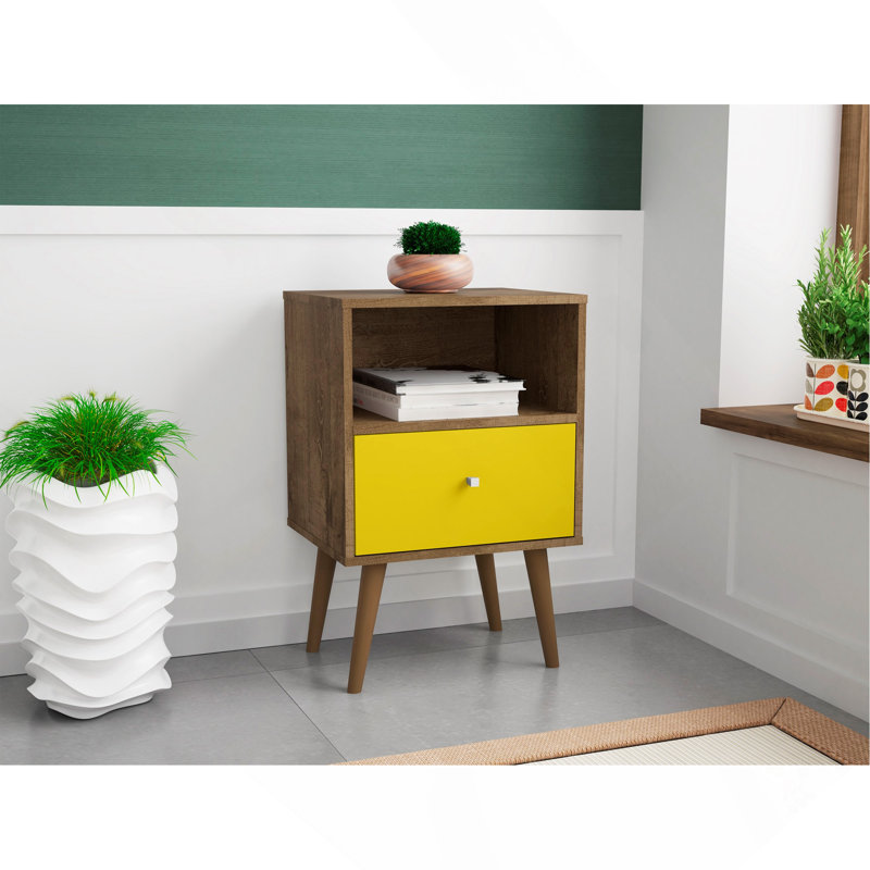 18" Nightstand in Rustic Brown and Yellow (1-Drawer), Brown/Yellow
