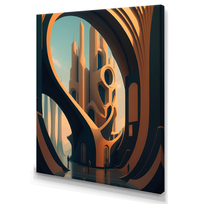Futuriste bâtiment architectural V - reproduction sur toile, L 12 po x H 20 po, Toile tendue