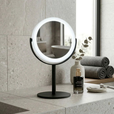Miroir de maquillage / rasage autoportant 2 côtés, lumineux et rechargeable - grossissement de 7 fois et normal