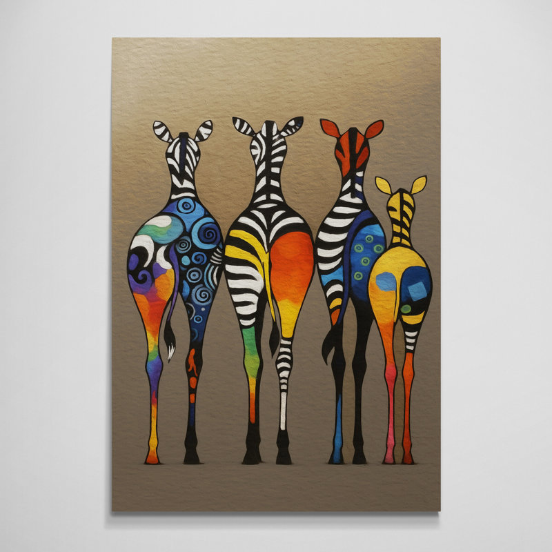 Zebras Multicolour Abstract Portrait Wall Art - Canvas Framed Print, 83cm H x 63cm W