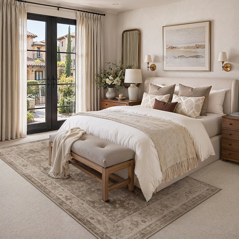 Tapis fleuri Novara, Tan, Rectangle 6'x 9'