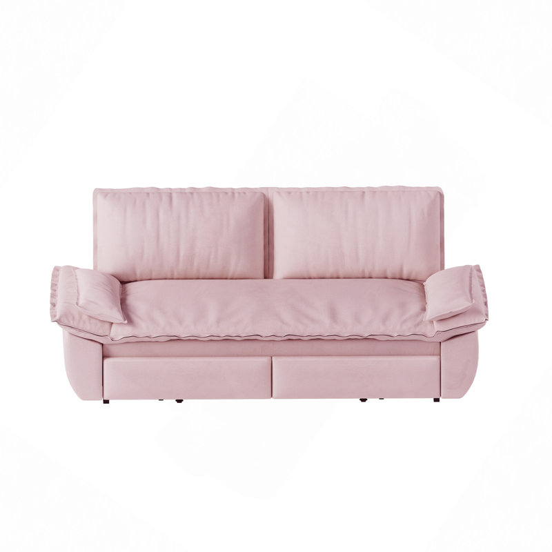 73.2" Queen Pull Out Sofa Bed,3-In-1 Convertible Sleeper Sofa,Multi-Functional Velvet Loveseat Bed, Pink