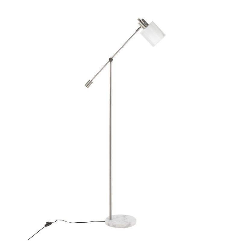Contemporary Floor Lamp in White Marble and Nickel Metal with Clear and Frosted Glass Shade