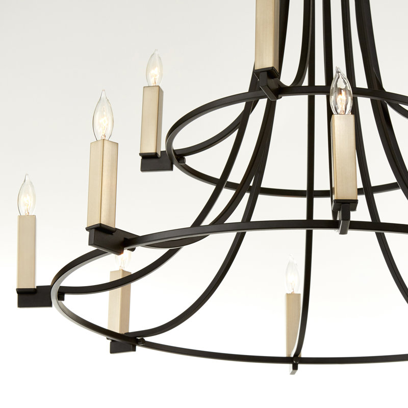 Lustre étagé de style bougie à 12 lumières Analie, Noir
