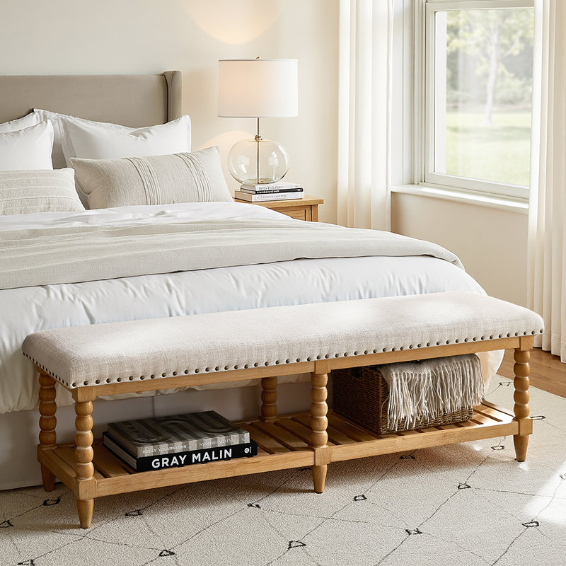 Polyester Upholstered Bench, Ivory