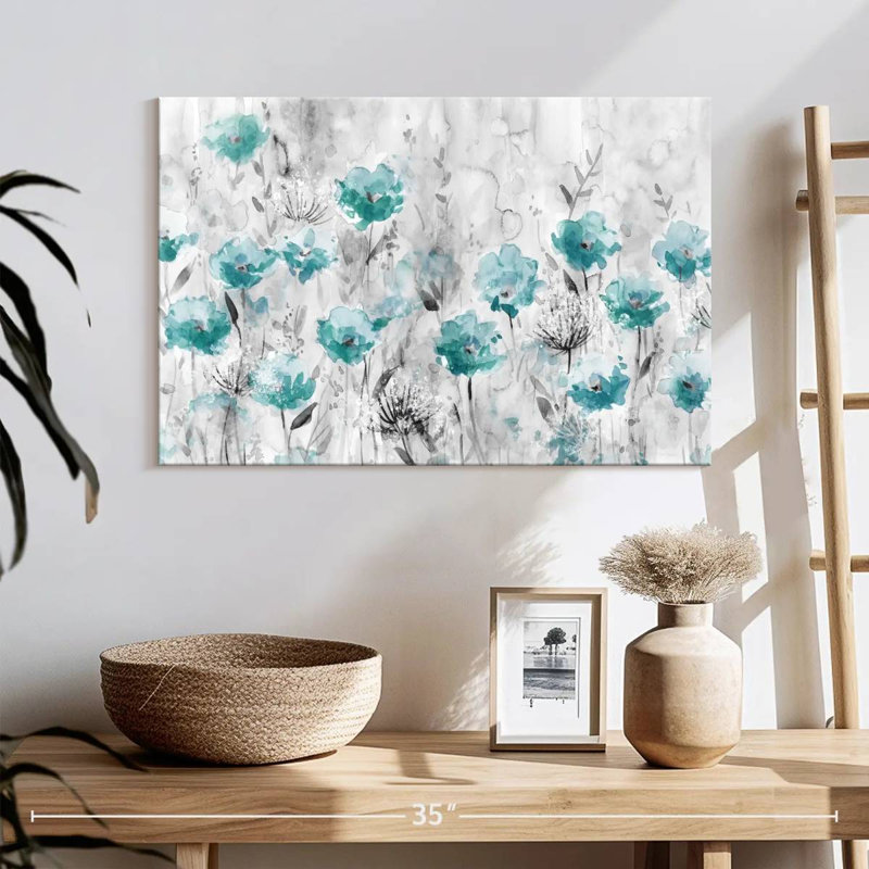 «Teal Poppy Garden», reproduction sur toile, H 16 po x l 24 po x P 1,25 po